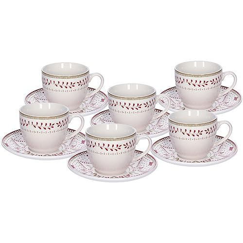 Tognana Charme, set 6 tazze tè con piatto, new bone china, rosso