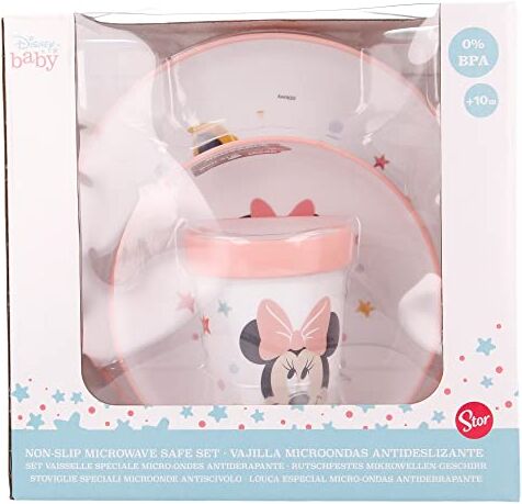 Stor Gift Set Pappa Bambini Disney Minnie da 3 pezzi, in plastica senza BPA, lavabile e riutilizzabile, adatto a microonde e lavastoviglie, antiscivolo