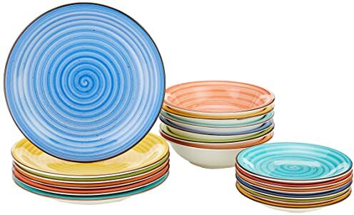 Tognana Art&Pepper, Servizio Piatti per 6 persone, 18 Pezzi, Stoneware decorato a mano, Multicolore