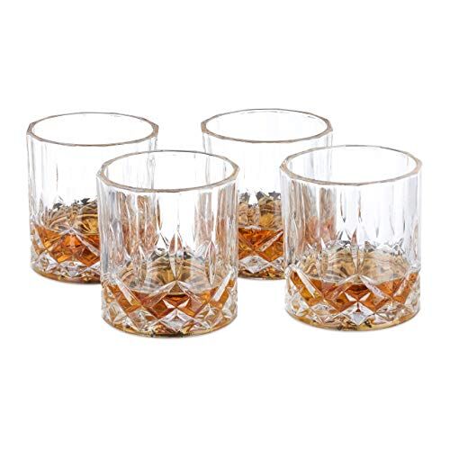 Relaxdays Bicchieri da Whisky Set da 4, 250 ml, in Cristallo, Decorativi, per la Vetrina e Angolo Bar, Trasparenti