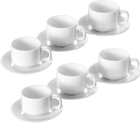 A2ZWORLD Set di 6 Tazzine da Caffè Espresso Bianche Con Piattini, Ceramica Bianca Lavabile in Lavastoviglie, 70ml Impilabili (61X54mm Classico)