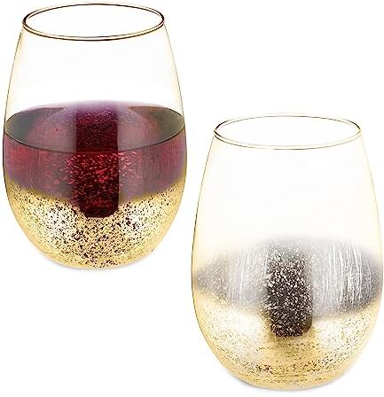 Relaxdays Bicchieri da Vino Senza Stelo, Set da 2 Calici da Cocktail o per Acqua e Bevande, 500 ml Ciascuno, Dorato, 12 x 9.5 x 9.5 cm