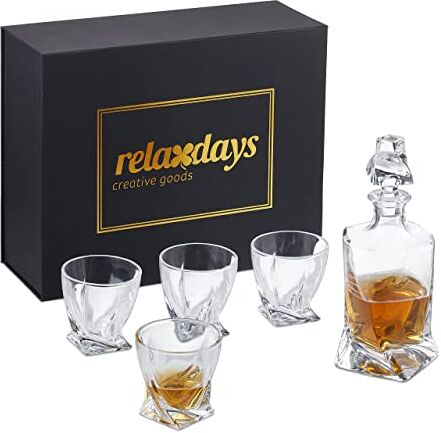 Relaxdays Set da Whisky, Bottiglia da 800 ml, 4 Bicchieri da 300 ml, Decanter da Cognac, Confezione Regalo, Trasparente, 1 pz