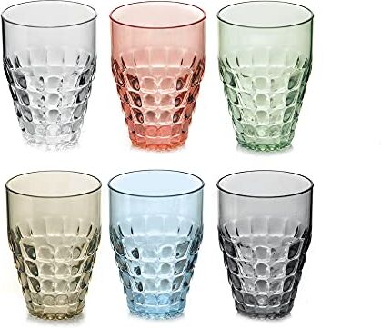 Guzzini Tiffany, Set di 6 Bicchieri Alti in Materiale Plastico Multicolore, 27 x 9,5 x h16 cm   510 cc 22570352