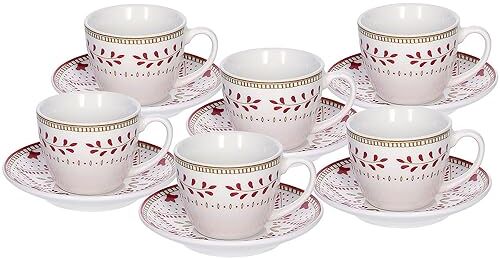 Tognana Charme, set 6 tazze caffè con piatto, new bone china, rosso