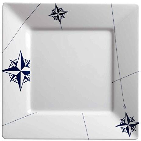 Marine Business Northwind Piatto Piano Quadrato, Melamina, Bianco e Blu, 25 x 25 x 2.5 cm, 6 Pezzi