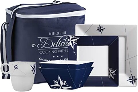 Marine Business Northwind Pack stoviglie con Cestino Rettangolare, melamina, Blu/Bianco, 34.5 x 25.5 x 26 cm, 25 Pezzi