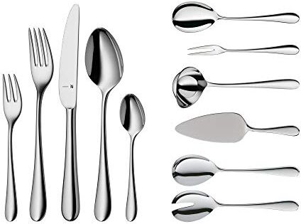 WMF Merit set posate 12 persone in Acciaio Inox 18/10 Cromargan, 66 pezzi, Servizio con 12 Forchette, 12 Coltelli, 12 Cucchiai, 12 Cucchiaini Caffè, 12 Forchettine Dolce, 6 Mestoli