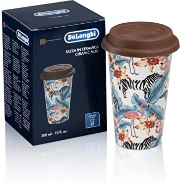 DeLonghi Travel Mug, Thermos a Doppia Parete per Drink Caldi e Freddi, Facile da Trasportare, Custodia Antiscivolo in Silicone, 300 ml di Capacità,