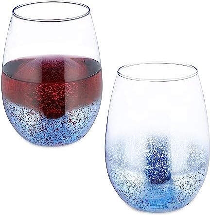 Relaxdays Bicchieri da Vino Senza Stelo, Set da 2 Calici da Cocktail o per Acqua e Bevande, 500 ml Ciascuno, Blu, 12 x 9.5 x 9.5 cm