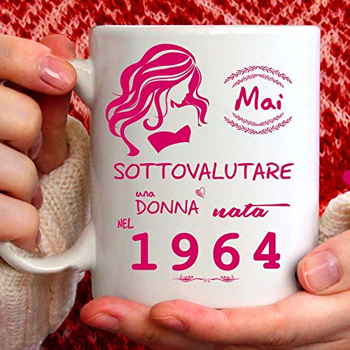 Tee Tazza 1964 compleanno Donna 58 anni. Idea regalo: Mai sottovalutare una donna nata nel 1964