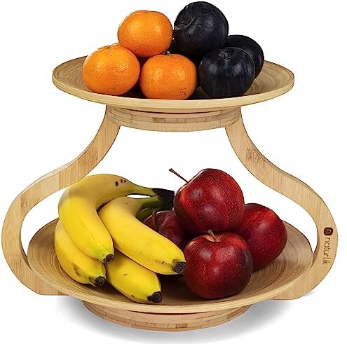 naturlik Portafrutta Vassoi rimovibili per Frutta Portafrutta a 2 piani Portafrutta Moderno Portafrutta in Bambù Vassoio per Frutta Cestino per Frutta Contenitore per Frutta