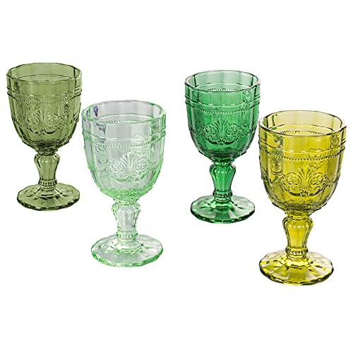 Tivoli Set 4 calici 265 ml in Vetro Trasparente, Decoro arabescato, Syrah Greenery