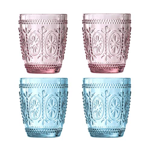 PREMIER Housewares Fleur Bicchieri di Vetro, Rosa/Blu, 8 x 8 x 10 cm