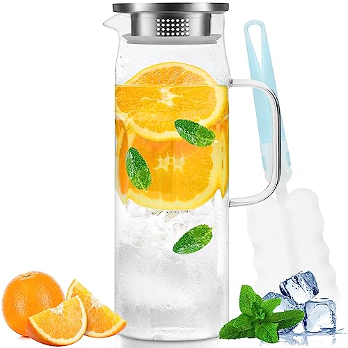 Yirilan Caraffa Vetro, 1.5 Litri 51 OZ Brocca Acqua Vetro,Brocca Acqua,Borosilicato Brocche Vetro