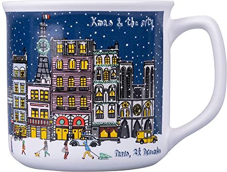 Tivoli Tazza Colazione in New Bone China 350 ml, Xmas & The City, Blu + Bianco, Medium