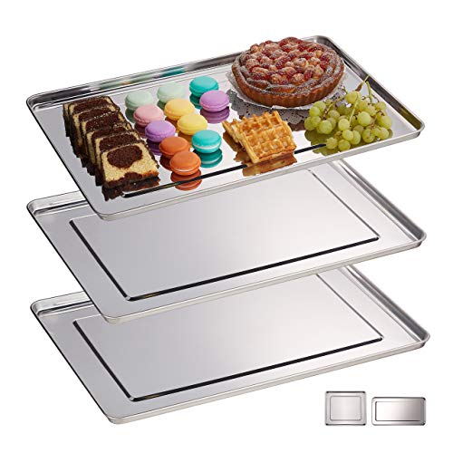 Relaxdays Vassoio in Acciaio Inox, Set 3 Piatti da Portata Rettangolari, Antipasto, Aperitivo, Buffet, 48x33, Argento