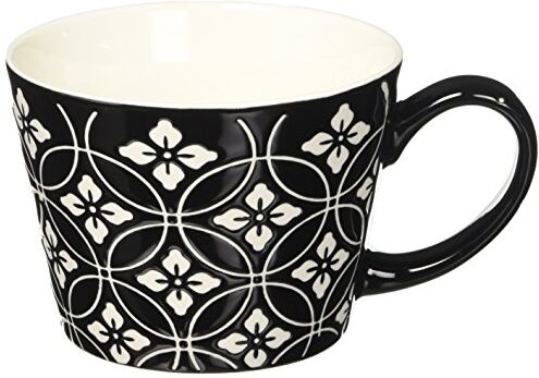 Excelsa Tazze & Co. Tazza Jumbo ml 415 Fiore/Rombo, Porcellana, Nero, 11x11x8 cm