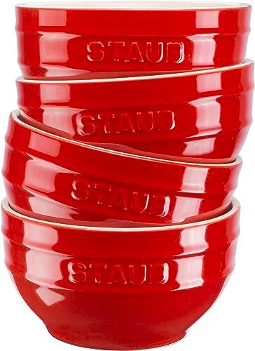 STAUB Ceramique Ciotole per cereali, 400 ml, 4 pezzi, ciotole da portata, ciotole da dessert, in ceramica, colore rosso, 12 cm