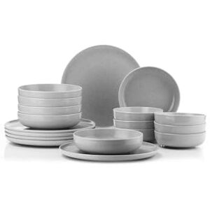 Hermia Concept Elegante servizio da tavola da 18 pezzi in porcellana grigia, composto da 6 piatti da portata, 6 piatti e 6 ciotole, lavabile in lavastoviglie e adatto al microonde Hermia Concept Elegante servizio da tavola da 18 pezzi in porcellana grigia, composto da 6 piatti da portata, 6 piatti e 6 ciotole, lavabile in lavastoviglie e adatto al microonde