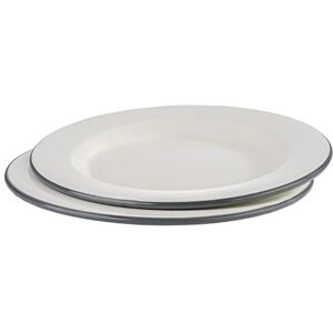APS Set di 2 piatti piatti piatti, Ø 26 cm, altezza 2 cm, lamiera di acciaio smaltato, colore: bianco crema con bordo grigio APS Set di 2 piatti piatti piatti, Ø 26 cm, altezza 2 cm, lamiera di acciaio smaltato, colore: bianco crema con bordo grigio