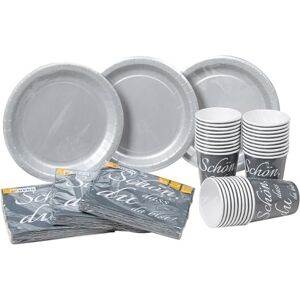 Heku Set usa e getta per feste, 120 pezzi, con motivo "Schön dass du da bist", con semplice piatto di carta, bicchiere per feste (0,25 l) e tovaglioli (33 x 33 cm), ideale per feste, barbecue e Heku Set usa e getta per feste, 120 pezzi, con motivo "Schön dass du da bist", con semplice piatto di carta, bicchiere per feste (0,25 l) e tovaglioli (33 x 33 cm), ideale per feste, barbecue e