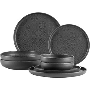 MÄSER Serie Tiles Set di stoviglie vintage per 2 persone, design moresco con smalto opaco, 8 pezzi con piatti e ciotole in ceramica di alta qualità, gres, nero MÄSER Serie Tiles Set di stoviglie vintage per 2 persone, design moresco con smalto opaco, 8 pezzi con piatti e ciotole in ceramica di alta qualità, gres, nero