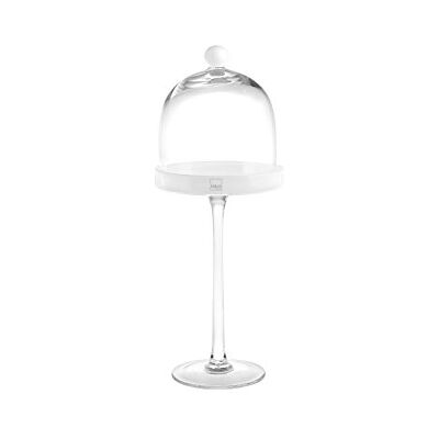 H&H Alzata Vetro con Cupola White Cm14 H40 Vassoi da Arredo Tavola Tessili, Trasparente/Bianco, 14 cm H&H Alzata Vetro con Cupola White Cm14 H40 Vassoi da Arredo Tavola Tessili, Trasparente/Bianco, 14 cm