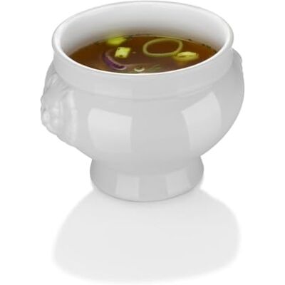 HENDI Ciotola, tazza, terrina, con testa di leone, per colazione, zuppe, cereali, dessert, frutta, adatta a lavastoviglie e microonde, 1L, ø175x(H) 120mm, leggera, porcellana bianca HENDI Ciotola, tazza, terrina, con testa di leone, per colazione, zuppe, cereali, dessert, frutta, adatta a lavastoviglie e microonde, 1L, ø175x(H) 120mm, leggera, porcellana bianca