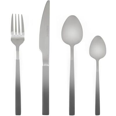 Salter Collezione Ombre Set di 16 posate in acciaio inossidabile, servizio di posate per 4 persone, finitura a specchio, con coltello, forchetta, cucchiaio, cucchiaino, Argento/Grigio Salter Collezione Ombre Set di 16 posate in acciaio inossidabile, servizio di posate per 4 persone, finitura a specchio, con coltello, forchetta, cucchiaio, cucchiaino, Argento/Grigio