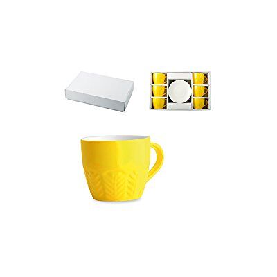H&H Set 6 Tazze 130 CC Confezione 6 Tazzine caffè New Bone China con Piatto Giallo Cc130, 130 ml H&H Set 6 Tazze 130 CC Confezione 6 Tazzine caffè New Bone China con Piatto Giallo Cc130, 130 ml