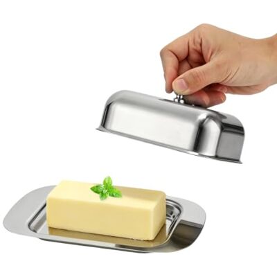 Cozary Porta Burro in Acciaio Inox con Coperchio, Burriera Ermetica da 250g per Frigorifero e Piano Cucina, Lavabile in Lavastoviglie Cozary Porta Burro in Acciaio Inox con Coperchio, Burriera Ermetica da 250g per Frigorifero e Piano Cucina, Lavabile in Lavastoviglie