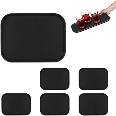 Relaxdays Vassoio Antiscivolo, Set 6 Piatti da Portata, LxP: 41x30 cm, per Servizio Ristorante, Bar, Cucina e Casa, Nero Relaxdays Vassoio Antiscivolo, Set 6 Piatti da Portata, LxP: 41x30 cm, per Servizio Ristorante, Bar, Cucina e Casa, Nero