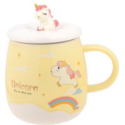 lachineuse Tazza, unicorno, giallo, capacità: ml, con coperchio e cucchiaio lachineuse Tazza, unicorno, giallo, capacità: ml, con coperchio e cucchiaio
