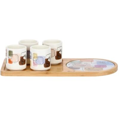 THUN Set 4 tazze da té con vassoio in bamboo 38x18x1,5cm / 180ml • Bambù. • Vetro. • Porcellana. THUN Set 4 tazze da té con vassoio in bamboo 38x18x1,5cm / 180ml • Bambù. • Vetro. • Porcellana.