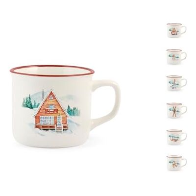 H&H Mountain Set 6 Tazze Caffè in New Bone China, 110cc, Decoro Invernale, Colazione H&H Mountain Set 6 Tazze Caffè in New Bone China, 110cc, Decoro Invernale, Colazione