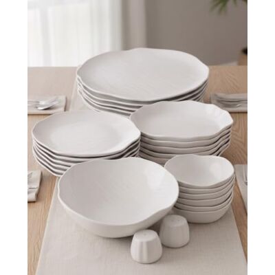 OZ HOME BAVARY Cermico servizio piatti 27 pezzi, set piatti 6 persone con piatti ceramica bianchi stile scandi, oltre a piatti moderni e piatti colorati con bordo ondulato; adatti a lavastoviglie e microonde OZ HOME BAVARY Cermico servizio piatti 27 pezzi, set piatti 6 persone con piatti ceramica bianchi stile scandi, oltre a piatti moderni e piatti colorati con bordo ondulato; adatti a lavastoviglie e microonde