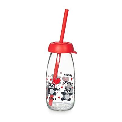 Home Barattolo Con Cannuccia Funny Kids, Decoro Panda, Vetro, 0.25 Lt Home Barattolo Con Cannuccia Funny Kids, Decoro Panda, Vetro, 0.25 Lt
