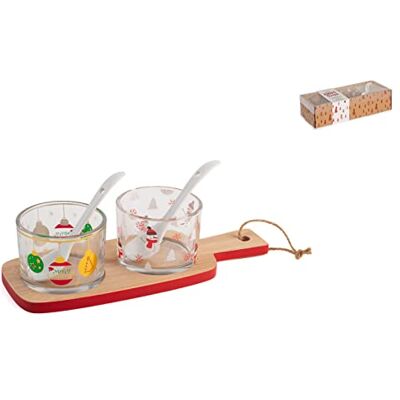 H&H Natale Set Antipastiera 2 Coppe, Vetro, Base Bambù, 22X8cm H&H Natale Set Antipastiera 2 Coppe, Vetro, Base Bambù, 22X8cm