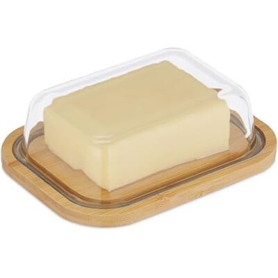 Relaxdays Burriera Portaburro con Coperchio, Piatto bambù e Campana Vetro, Porta Burro 250 g, 5,5x19x14 cm, Naturale Trasparente Relaxdays Burriera Portaburro con Coperchio, Piatto bambù e Campana Vetro, Porta Burro 250 g, 5,5x19x14 cm, Naturale Trasparente