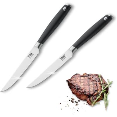 Amefa ENDERFIRE Steakmesser, set di 2 pezzi, steakmesser con impugnatura in plastica, Schwarz, Wellenschliff Messer, smalto lucido Spezialklingenstahl, con custodia, griglia Zubehör Set di posate Amefa ENDERFIRE Steakmesser, set di 2 pezzi, steakmesser con impugnatura in plastica, Schwarz, Wellenschliff Messer, smalto lucido Spezialklingenstahl, con custodia, griglia Zubehör Set di posate