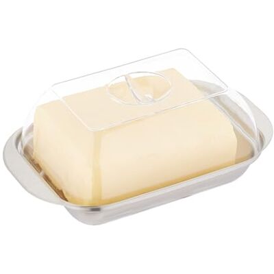 Relaxdays Portaburro con Coperchio, Burriera in Acciaio Inox e Plastica 250 g di Burro 5,5x18x11 cm, Argento Trasparente Relaxdays Portaburro con Coperchio, Burriera in Acciaio Inox e Plastica 250 g di Burro 5,5x18x11 cm, Argento Trasparente