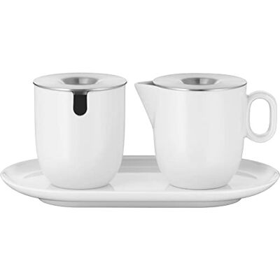 WMF Barista Zuccheriera da 130 ml e bricco per panna e latte in porcellana, 170 ml, con coperchi, set da 3 pezzi, con sottobicchiere, latticino, lavabile in lavastoviglie WMF Barista Zuccheriera da 130 ml e bricco per panna e latte in porcellana, 170 ml, con coperchi, set da 3 pezzi, con sottobicchiere, latticino, lavabile in lavastoviglie