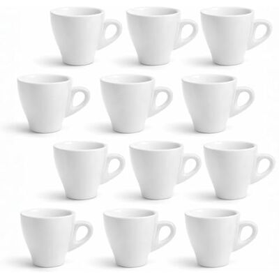 PALUPLUS Set 12 Tazzine Caffè in Porcellana da 80 ml, Tazze da Espresso con manico, Lavabili in Lavastoviglie, adatte per Microonde, Colore Bianco -208F PALUPLUS Set 12 Tazzine Caffè in Porcellana da 80 ml, Tazze da Espresso con manico, Lavabili in Lavastoviglie, adatte per Microonde, Colore Bianco -208F