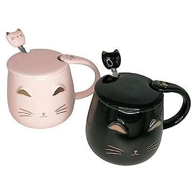 lachineuse Set di 2 tazze Kawaii 450 ml Tazza gatto con coperchio e cucchiaio Colore rosa e nero Porcellana Tazza per infusione, Tè, Caffè Tazza originale giapponese Idea regalo Asia lachineuse Set di 2 tazze Kawaii 450 ml Tazza gatto con coperchio e cucchiaio Colore rosa e nero Porcellana Tazza per infusione, Tè, Caffè Tazza originale giapponese Idea regalo Asia