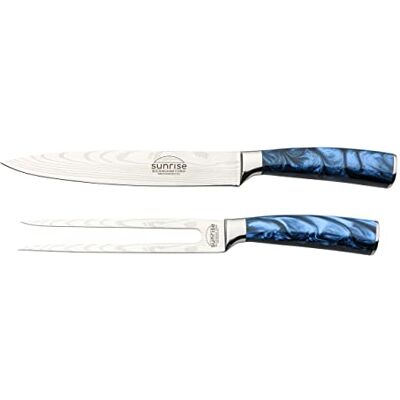 Rio Set di coltelli e forchette da intaglio Sunrise Collection, in acciaio inox premium con manici in resina, blu Rio Set di coltelli e forchette da intaglio Sunrise Collection, in acciaio inox premium con manici in resina, blu