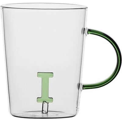 LA PORCELLANA BIANCA Tazza Lettera 'I' in vetro borosilicato, capacità 400 cc, collezione Allalettera LA PORCELLANA BIANCA Tazza Lettera 'I' in vetro borosilicato, capacità 400 cc, collezione Allalettera