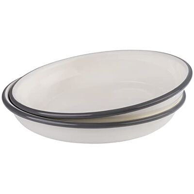 APS Set di 2 piatti profondi, Ø 22 cm, altezza: 3,5 cm, lamiera d'acciaio smaltata, colore: bianco crema con bordo grigio APS Set di 2 piatti profondi, Ø 22 cm, altezza: 3,5 cm, lamiera d'acciaio smaltata, colore: bianco crema con bordo grigio