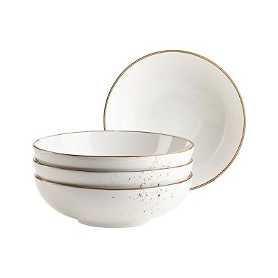 MÄSER Serie Pintar, set di 4 ciotole di alta qualità, con diametro di 22 cm, con smalto chiaro, macchie marroni e bordo fine in stile vintage, fatto a mano, in porcellana MÄSER Serie Pintar, set di 4 ciotole di alta qualità, con diametro di 22 cm, con smalto chiaro, macchie marroni e bordo fine in stile vintage, fatto a mano, in porcellana