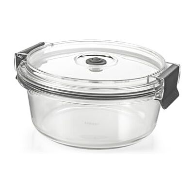 H&H Contenitore In Vetro Borosilicato 970 Ml Con Coperchio Ermetico E Valvola Sottovuoto, Tondo Ø18 Cm, Forno E Microonde (Senza Coperchio), Lavabile In Lavastoviglie H&H Contenitore In Vetro Borosilicato 970 Ml Con Coperchio Ermetico E Valvola Sottovuoto, Tondo Ø18 Cm, Forno E Microonde (Senza Coperchio), Lavabile In Lavastoviglie